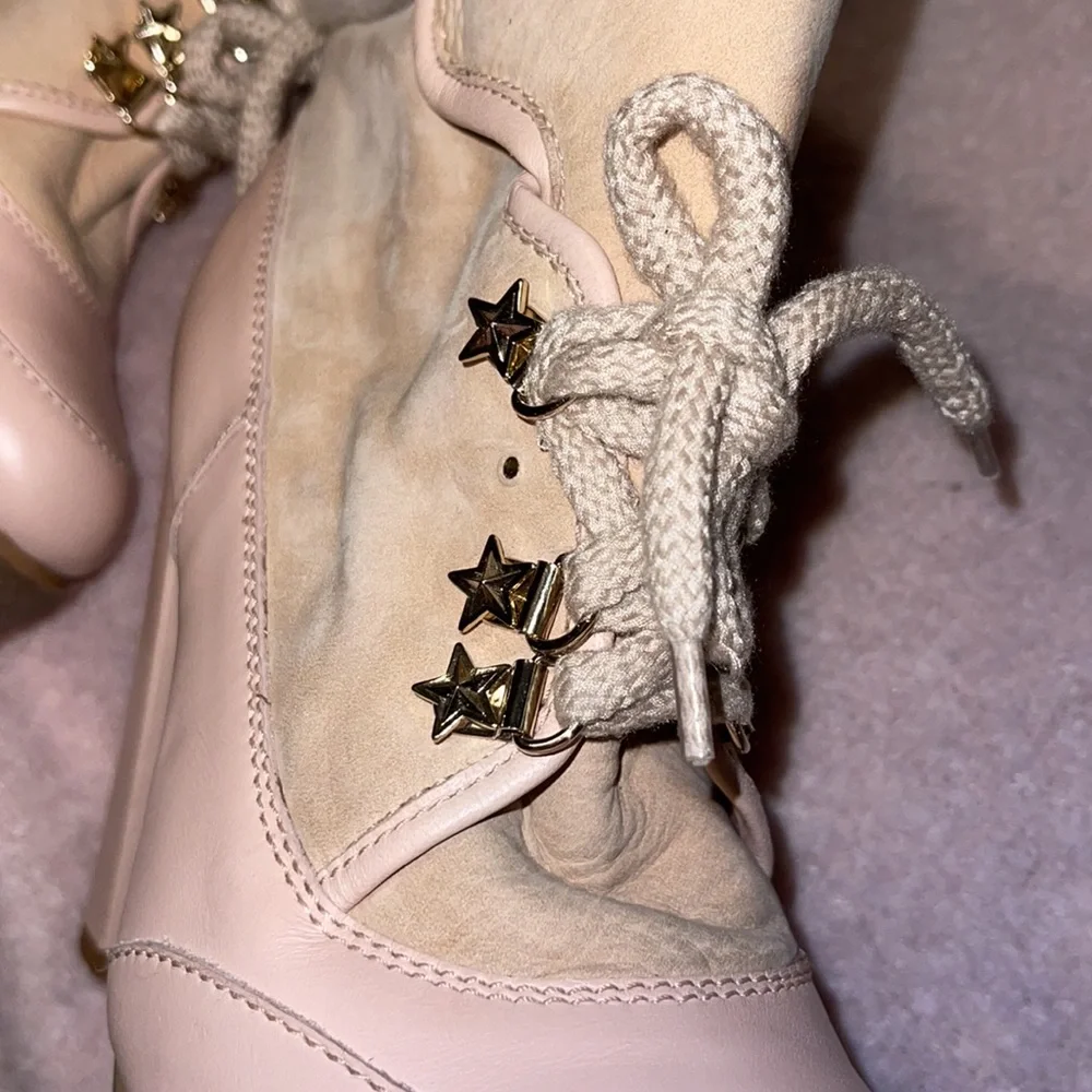 RED VALENTINO Nude Lace Up with Fur Leather Heels Boots/Booties - Picture 12 of 12